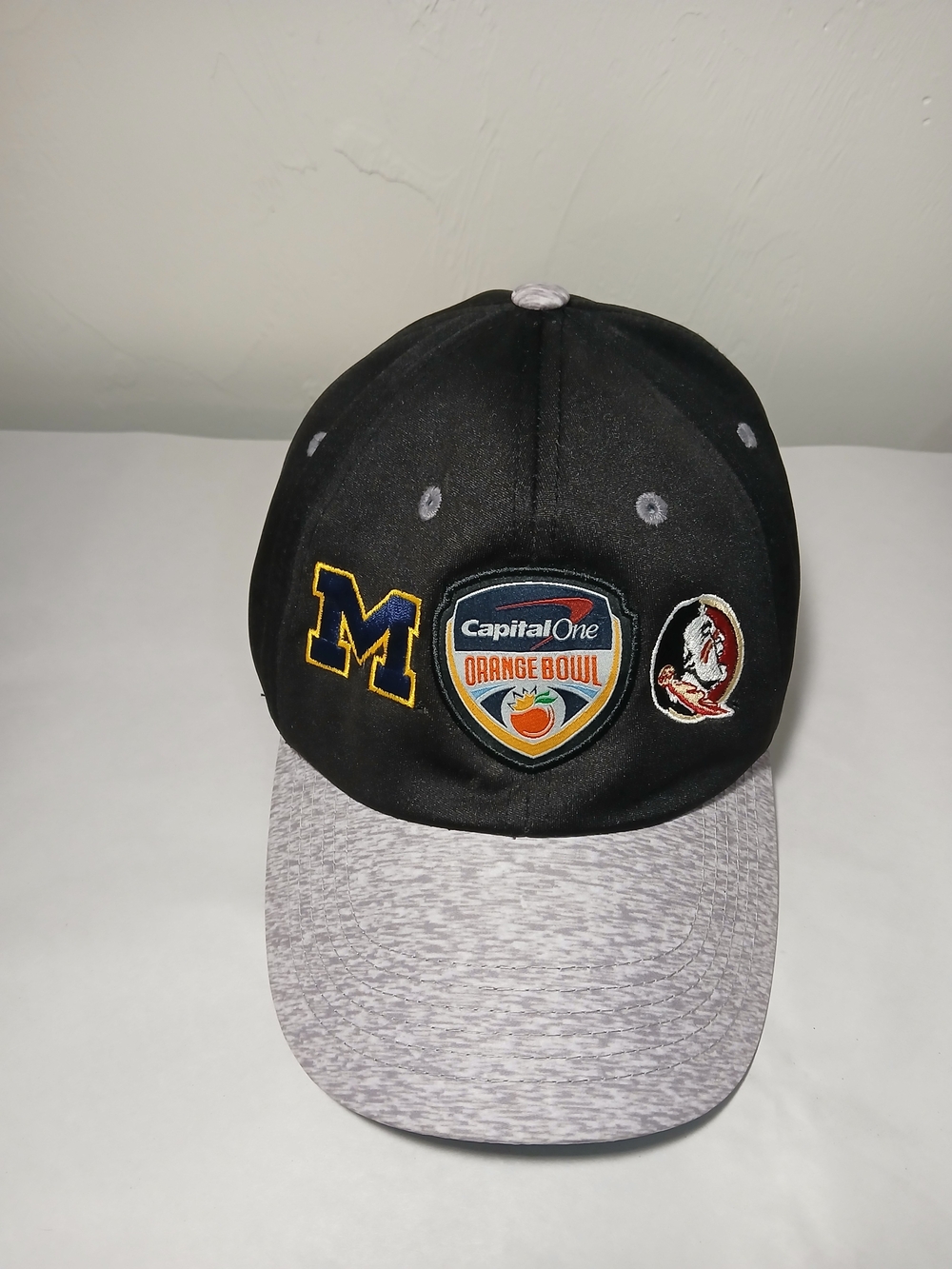 Top of the World Black Cap with Gray Visor and Collegiate Patches New